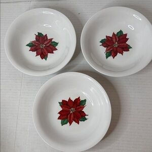 Set Of 3 Hallmark Poinsettia Soup Salad Bowls 7” Christmas Holiday Dishes